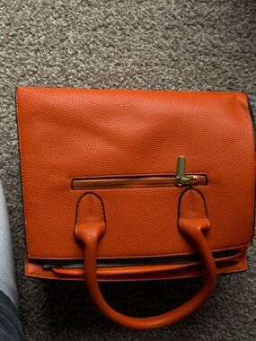 Classic Orange Leather Top-Handle Satchel